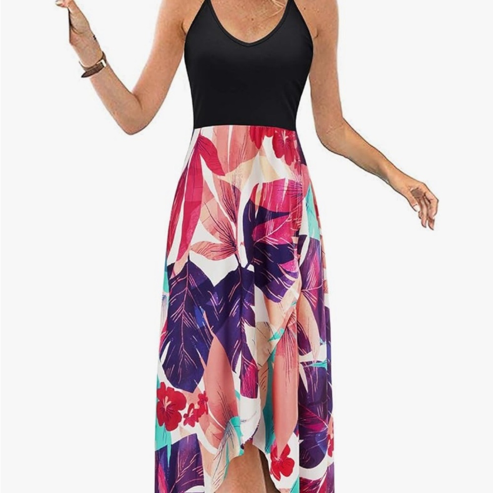 Strappy Floral Pink and Purple High Low Halter Sundress Size Medium